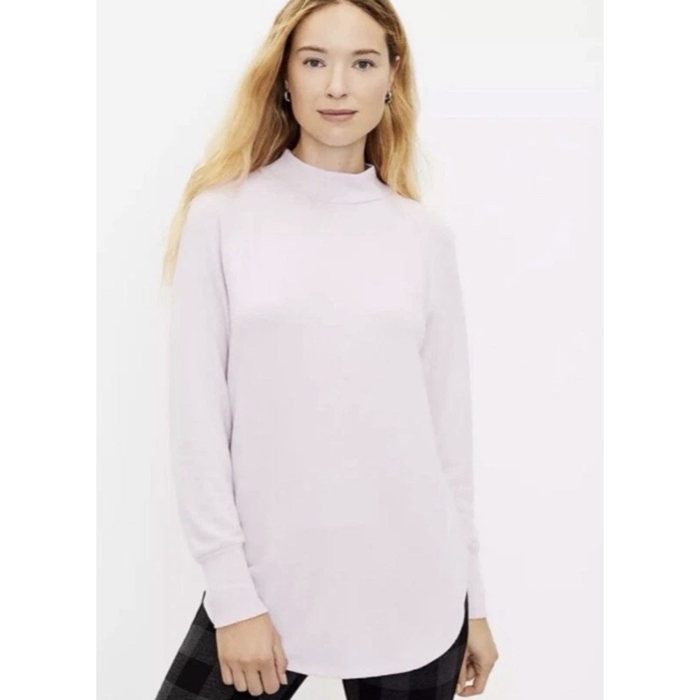 LOFT Women's Pink Mock Neck Shirttail Tunic Sweater Fleece Size Large New